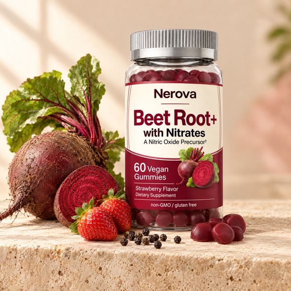 Nerova Beet Root+ gummies with fresh beets
